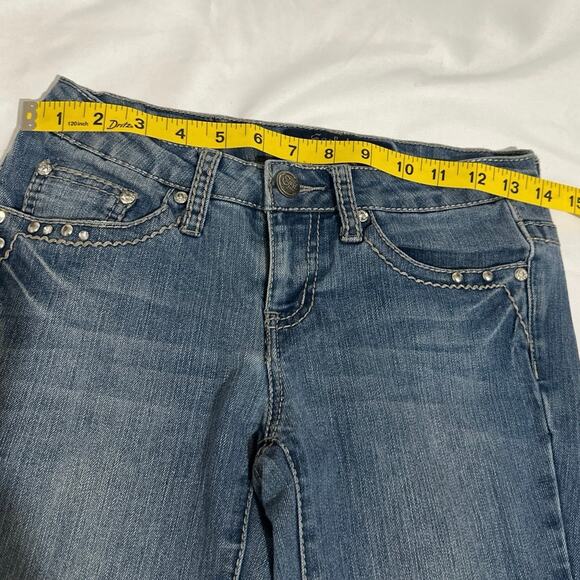 Earl blue jean, flair bottoms, with bling back pockets, womens size 0 - Picture 6 of 10